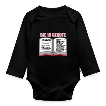 Die 10 Gebote der Bibel christlich und göttlich - Baby Bio-Langarm-Body - Schwarz - Vorne