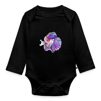 Fighting fish - Organic Longsleeve Baby Bodysuit - black - Front