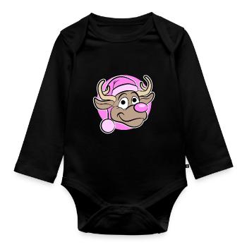 Weihnachten in Pink - Rentier in Pink - Baby Bio-Langarm-Body - Schwarz - Vorne