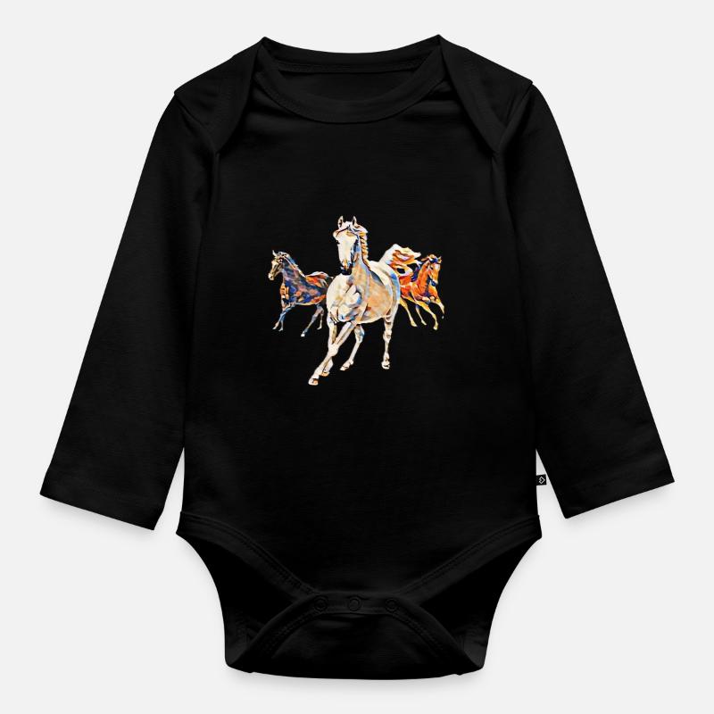Chevaux - Body Bébé bio manches longues - noir
