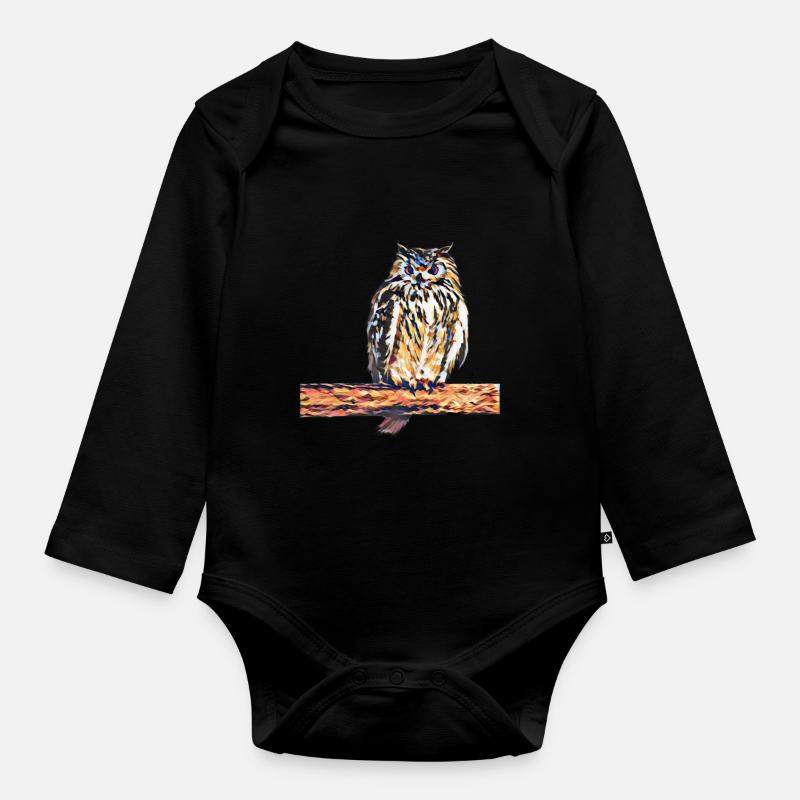 Eule - Baby Bio-Langarm-Body - Schwarz