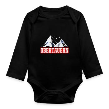 Obertauern ski Skifahren Skiurlaub Wintersport - Baby Bio-Langarm-Body - Schwarz - Vorne