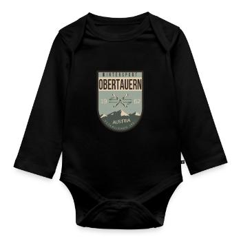 Obertauern ski après Skifahren im Skiurlaub winter - Baby Bio-Langarm-Body - Schwarz - Vorne