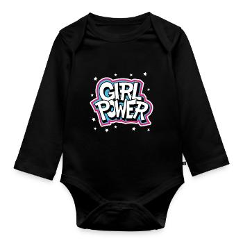 Girl power - Organic Longsleeve Baby Bodysuit - black - Front