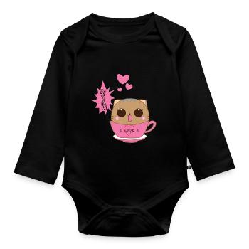 Cat Cute - Organic Longsleeve Baby Bodysuit - black - Front