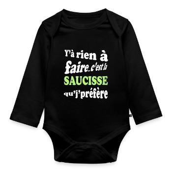 Y'a rien à faire c'est la saucisse que je préfère - Body Bébé bio manches longues - noir - Devant