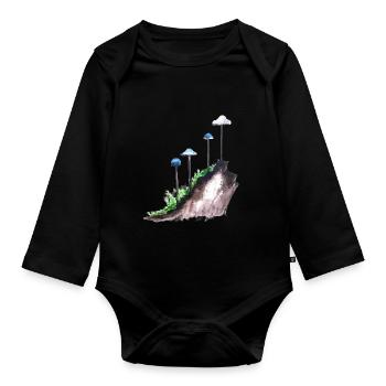 Handdrawn hand painted watercolor mushrooms mushrooms - Organic Longsleeve Baby Bodysuit - black - Front