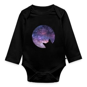 Space cat stares into space - Organic Longsleeve Baby Bodysuit - black - Front