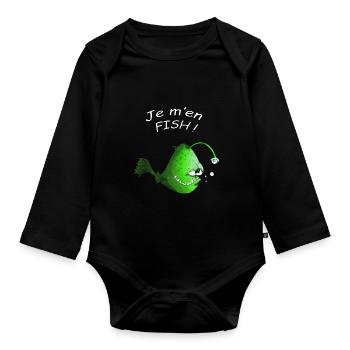 Je m'en FISH tshirt humour poisson fish - Body Bébé bio manches longues - noir - Devant