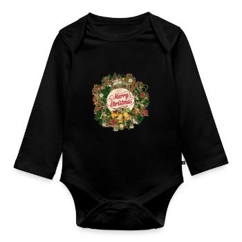 Joyeux Noël. Traditionnel. Victorien. - Body Bébé bio manches longues - noir - Devant