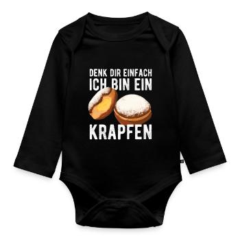 Krapfen Kostüm Krapfen Faschingskostüm - Baby Bio-Langarm-Body - Schwarz - Vorne