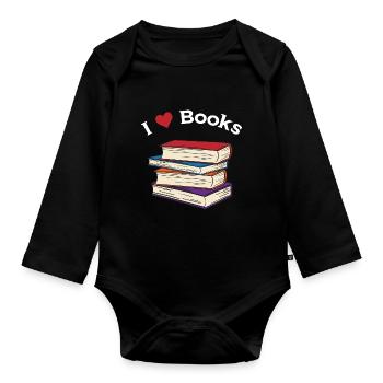 Buch Bücher Liebe - Baby Bio-Langarm-Body - Schwarz - Vorne