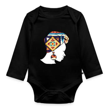 Afrikanische Frau Kente Kunst - Baby Bio-Langarm-Body - Schwarz - Vorne