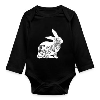 and Flowers - Easter Spring Gift - Organic Longsleeve Baby Bodysuit - black - Front