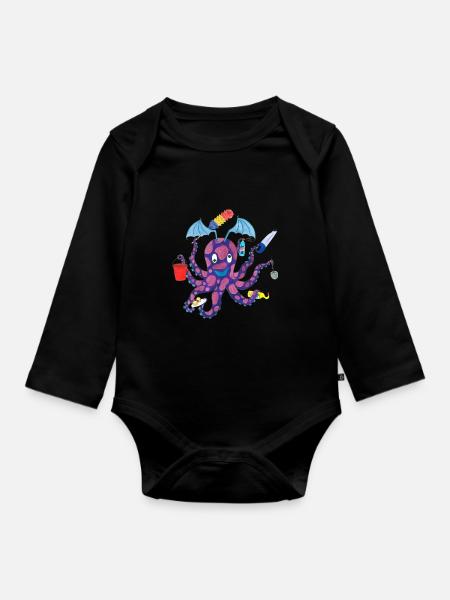 Haushalt- Kraken Tintenfisch Oktopus - Baby Bio-Langarm-Body - Schwarz