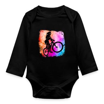 Mountain biker girl cool colors MTB bike - Organic Longsleeve Baby Bodysuit - black - Front