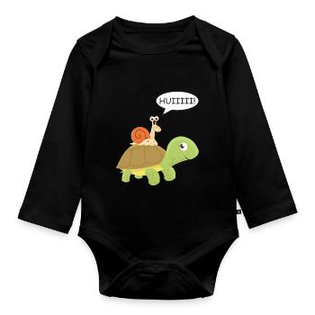 Huiiiii - Snail rides on turtle - Organic Longsleeve Baby Bodysuit - black - Front