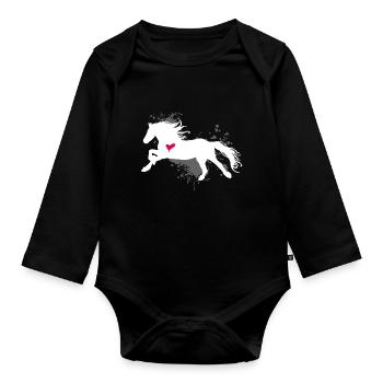Équitation Temps Libre Cadeau Cavalier - Body Bébé bio manches longues - noir - Devant