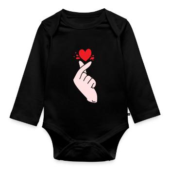 Finger Heart Saranghae Pop Coréen - Body Bébé bio manches longues - noir - Devant