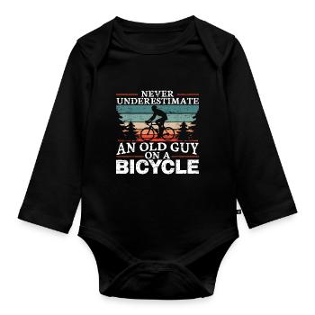 Never Underestimate An Old Man On A Bicycle Men - Organic Longsleeve Baby Bodysuit - black - Front