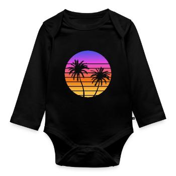 Palmiers Coucher soleil Synthwave - Body Bébé bio manches longues - noir - Devant