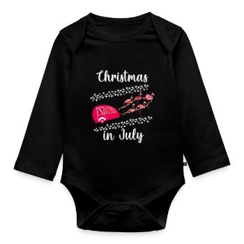 Weihnachten im Juli Flamingos mit Camper Rentier - Baby Bio-Langarm-Body - Schwarz - Vorne