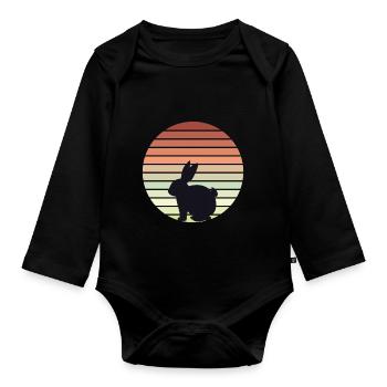 Hase Kaninchen Retro Vintage Häschen Haustier Tier - Baby Bio-Langarm-Body - Schwarz - Vorne