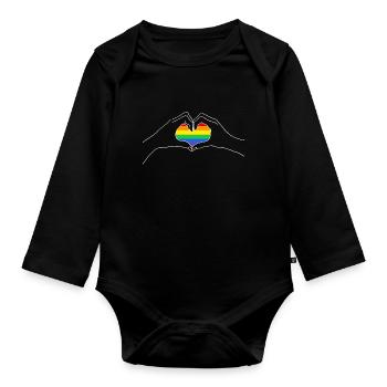 Rainbow Heart LGBT LGBTQ Flag Gay Pride - Organic Longsleeve Baby Bodysuit - black - Front
