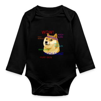 Lustiges Gym Doge Meme Workout Gainz - Baby Bio-Langarm-Body - Schwarz - Vorne