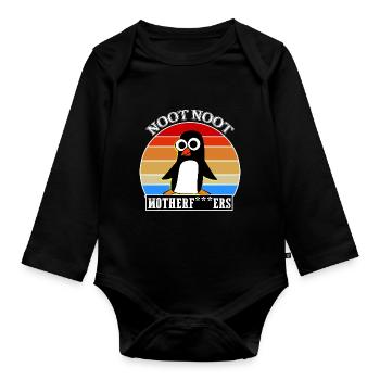 Noot Noot Pingu Meme Motherf - Baby Bio-Langarm-Body - Schwarz - Vorne