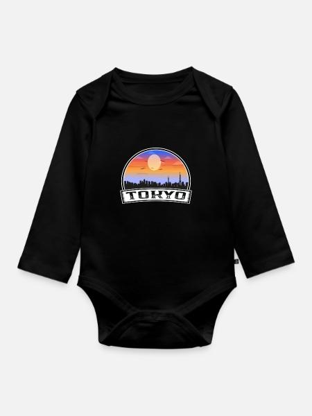 Tokyo Giappone Skyline Vintage Tramonto Viaggio Souvenir - Langærmet babybody, økologisk bomuld - sort