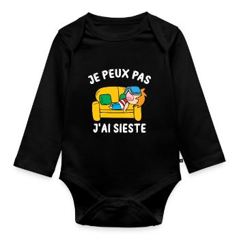 Je Peux Pas J'ai Sieste Cadeau Drôle Dormir Humour - Baby Bio-Langarm-Body - Schwarz - Vorne