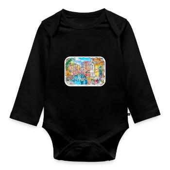 Venedig Italien Aquarellskizze Gezeichnete Illustration - Baby Bio-Langarm-Body - Schwarz - Vorne