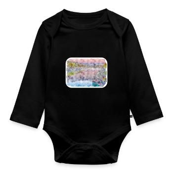 Paris France Watercolor Sketch Drawn Illustration - Organic Longsleeve Baby Bodysuit - black - Front