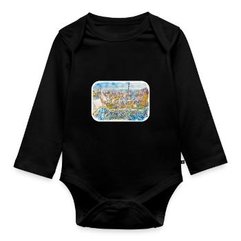 Barcelone Espagne Aquarelle Esquisse Dessin Dessiné - Body Bébé bio manches longues - noir - Devant