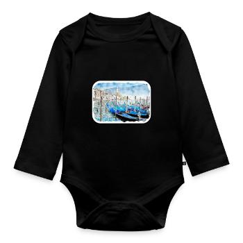 Venise Italie Aquarelle Esquisse Illustration - Body Bébé bio manches longues - noir - Devant