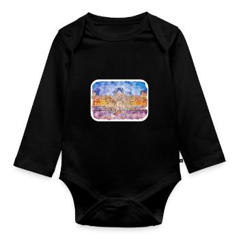 Paris France Watercolor Sketch Draw Drawing - Organic Longsleeve Baby Bodysuit - black - Front