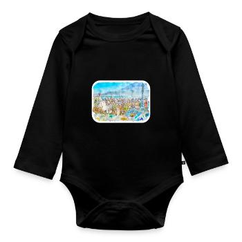 Barcelone Espagne Aquarelle Esquisse Dessin Dessin - Body Bébé bio manches longues - noir - Devant