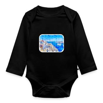 Santorin Grèce Aquarelle Esquisse Dessin Dessin - Body Bébé bio manches longues - noir - Devant