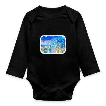 Südkorea Wahrzeichen Aquarell Skizze Zeichnung - Baby Bio-Langarm-Body - Schwarz - Vorne