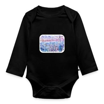 New York Usa Watercolor Sketch - Organic Longsleeve Baby Bodysuit - black - Front