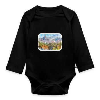 New York Usa Watercolor Sketch - Organic Longsleeve Baby Bodysuit - black - Front