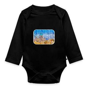 Berlin Allemagne Aquarelle Esquisse Dessinée Peinture - Body Bébé bio manches longues - noir - Devant