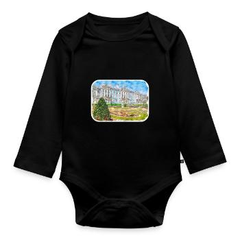 Europa Aquarellskizze Handgezeichnete Illustration - Baby Bio-Langarm-Body - Schwarz - Vorne