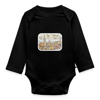 Tallinn Estonie Aquarelle Esquisse Dessinée Illustrati - Body Bébé bio manches longues - noir - Devant