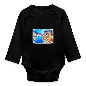 Venedig Italien Aquarell Skizze Illustration - Baby Bio-Langarm-Body - Schwarz - Vorne