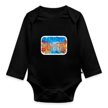 Venedig Italien Aquarell Skizze Illustration - Baby Bio-Langarm-Body - Schwarz - Vorne