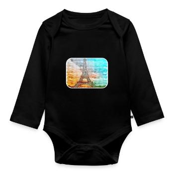 Paris France France Watercolor Sketch Illustration - Organic Longsleeve Baby Bodysuit - black - Front