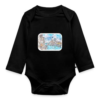 Venise Italie Aquarelle Esquisse Illustration - Body Bébé bio manches longues - noir - Devant