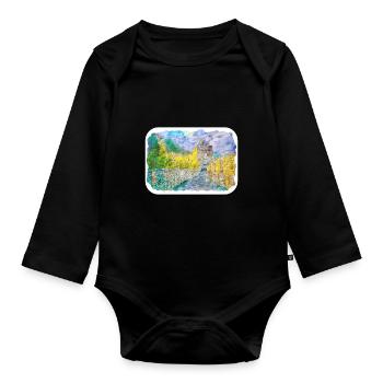 Esquisse d’aquarelle de Chine Illustration dessinée à la main - Body Bébé bio manches longues - noir - Devant